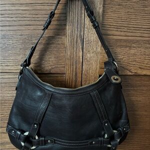 Bally Black Leather Shoulder Bag with Textured Finish